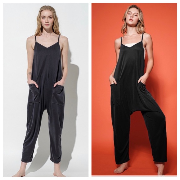 Boho V-Neck Sleeveless Solid Harem Jumpsuit - Picture 2 of 2